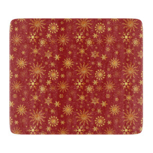 Planche À Découper Flammes de neige en or pour Noël rouge foncé