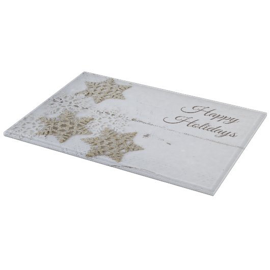 Planche À Découper Flammes de neige rustiques en bois blanc Joyeuses (Coin)