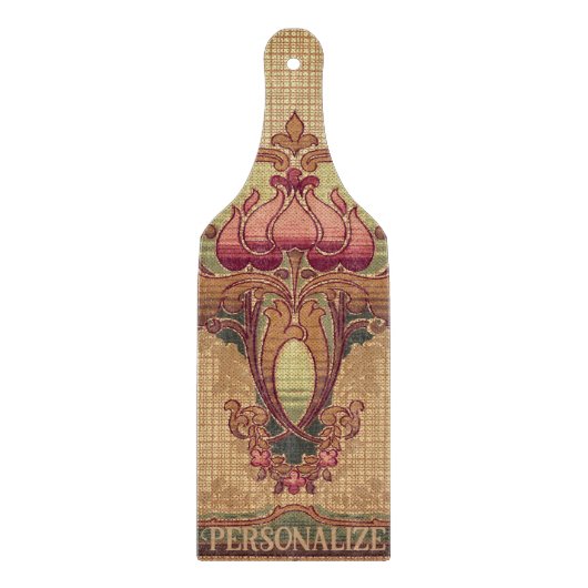 Planche À Découper Fleur abstraite Art nouveau bordeaux rouge vert (Devant)