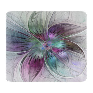 Planche À Découper Fleur abstraite colorée, art fractal floral modern