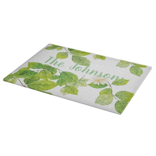 Planche À Découper Fleur blanche et jardin Feuille vert (Coin)