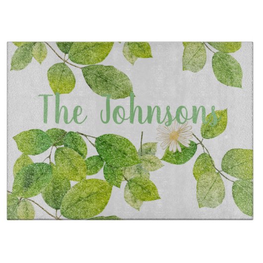 Planche À Découper Fleur blanche et jardin Feuille vert (Devant)