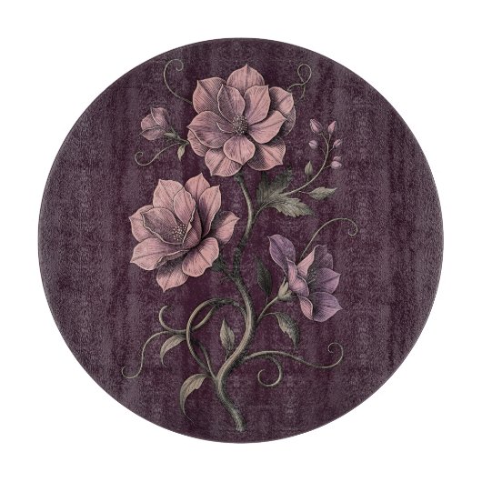 Planche À Découper Fleur d'anémone mauve pourpre Botanique foncée  (Devant)