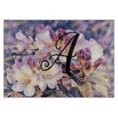 Planche À Découper Fleur d'azalée violette aquarelle monogramme (Devant)