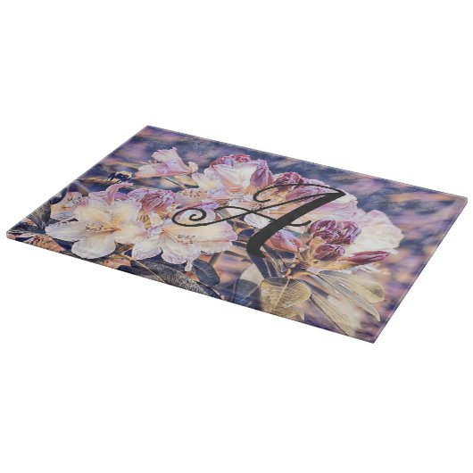Planche À Découper Fleur d'azalée violette aquarelle monogramme (Coin)