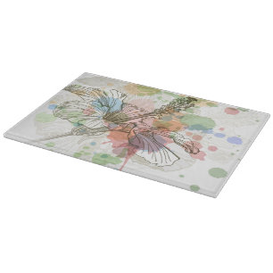 Planche À Découper Fleur de ketmie et arrière - plan d'aquarelle