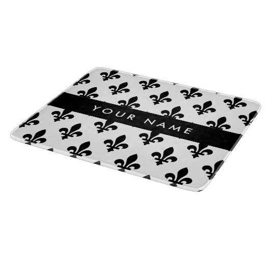 Planche À Découper Fleur de Lis, Noir sur Blanc, Noir, Votre Nom (Coin)