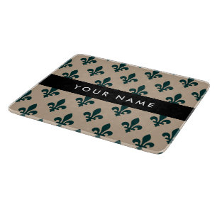 Planche À Découper Fleur de Lis, Vert sur Beige, Royal, Votre Nom