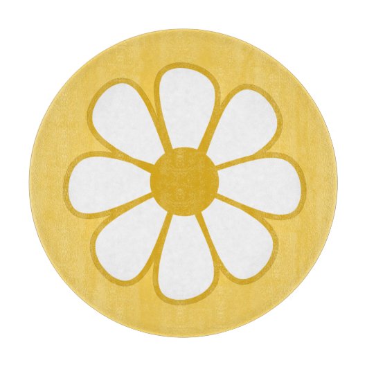 Planche À Découper Fleur de marguerite rétro simple en jaune moutarde (Devant)