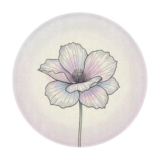 Planche À Découper Fleur de pavot pastel délicate (Devant)