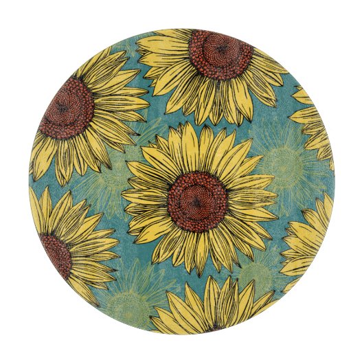 Planche À Découper Fleur de soleil à main bleu (Devant)