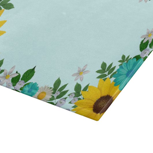 Planche À Découper Fleur de tournesol rustique Faisée Turquoise (Coin)
