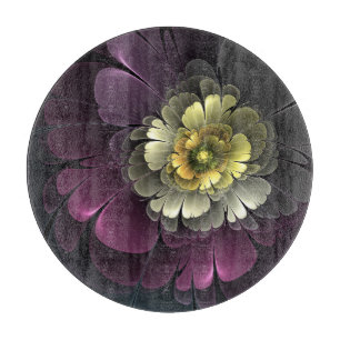 Planche À Découper Fleur fractale grise et pourpre moderne abstraite