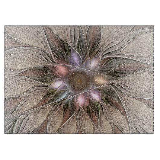 Planche À Découper Fleur joyeuse abstraite beige marron floral fracta (Devant)