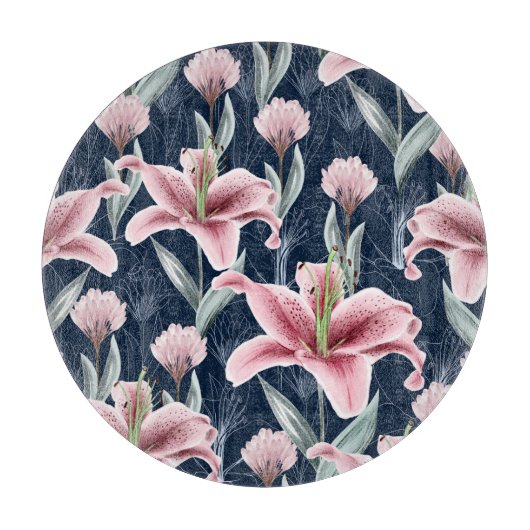 Planche À Découper Fleur Lilly Rose Motif sans couture. (Devant)