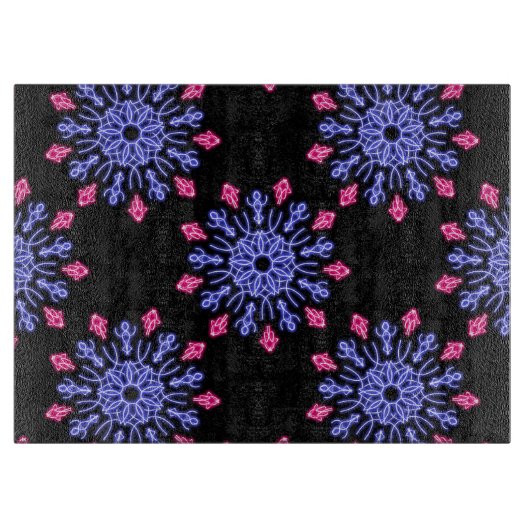 Planche À Découper Fleur néon bleue et rouge (Devant)