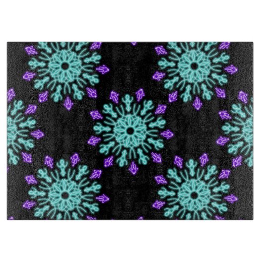 Planche À Découper Fleur néon turquoise et violet (Devant)