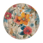 Planche À Découper Fleur Ronde Rustique Colorée (Devant)