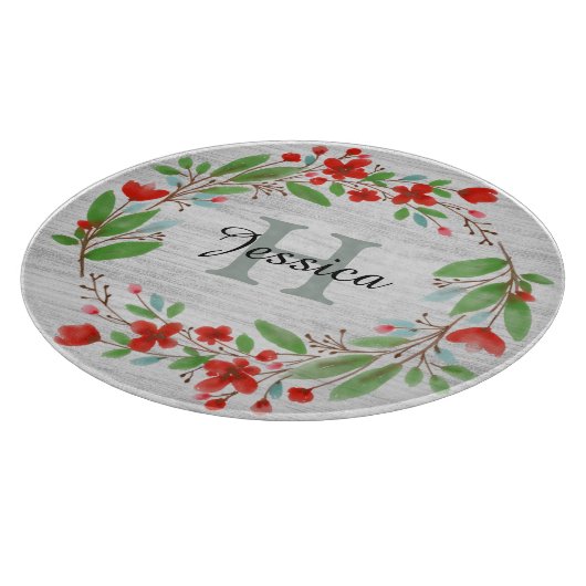 Planche À Découper Fleur rouge Wreath Rustique Personnalisé (Coin)