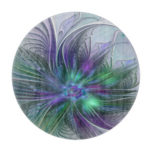 Planche À Découper Fleur verte abstraite moderne fractale violette