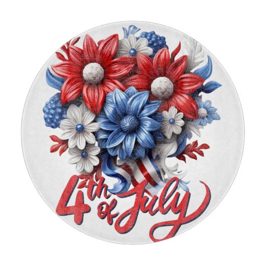 Planche À Découper Fleurs 4 juillet en bleu blanc et bleu patriotique (Devant)
