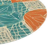Planche À Découper Fleurs abstraites sarcelle, orange et beige (Coin)
