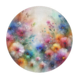 Planche à découper fleurs aquarelles abstraites