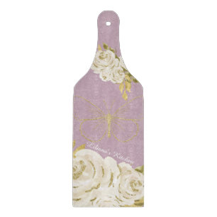 Planche À Découper Fleurs aquarelles papillon cuisine rose B