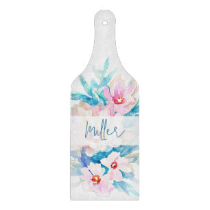 Planche À Découper Fleurs aquarelles rose et bleu personnalisées