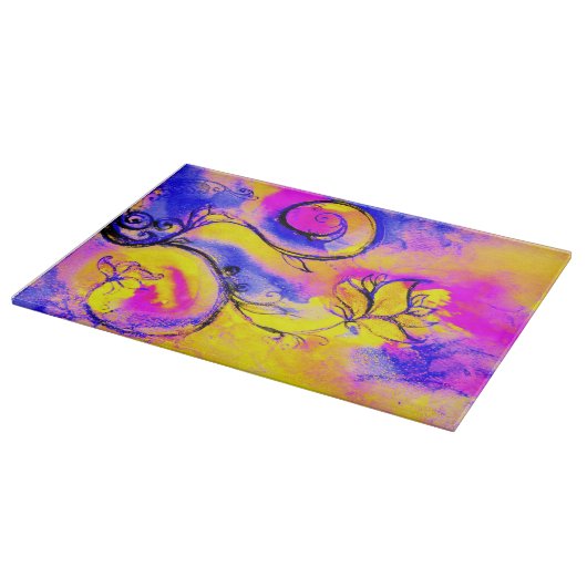 Planche À Découper FLEURS BLANCHES bleu rose orange jaune (Coin)