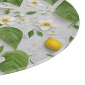 Planche À Découper Fleurs blanches Citrons Vert Feuille Motif sur bla (Coin)