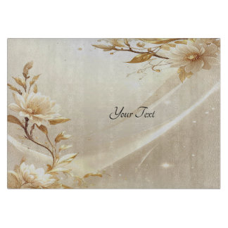 Planche à découper Fleurs Blanches et Dorées