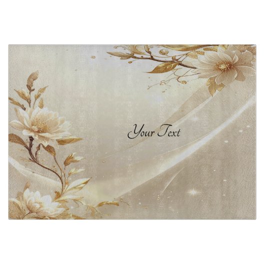 Planche à découper Fleurs Blanches et Dorées (Devant)