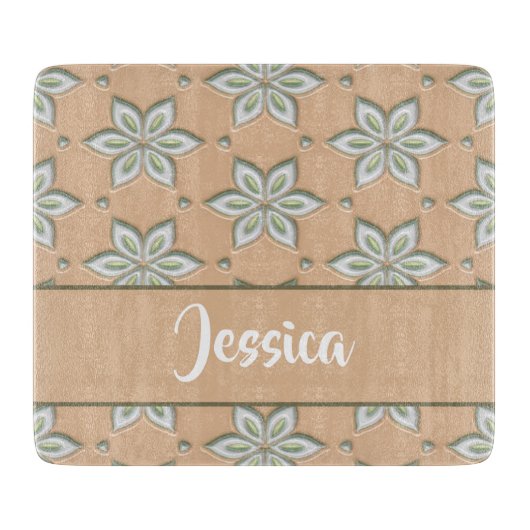 Planche À Découper Fleurs blanches gravées sur bronze (Devant)