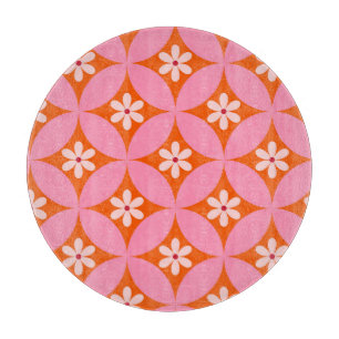 Planche À Découper Fleurs blanches sur motif de cercles roses du mili