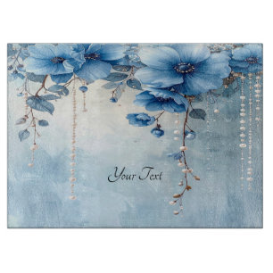 Planche à découper Fleurs Bleues et Perles