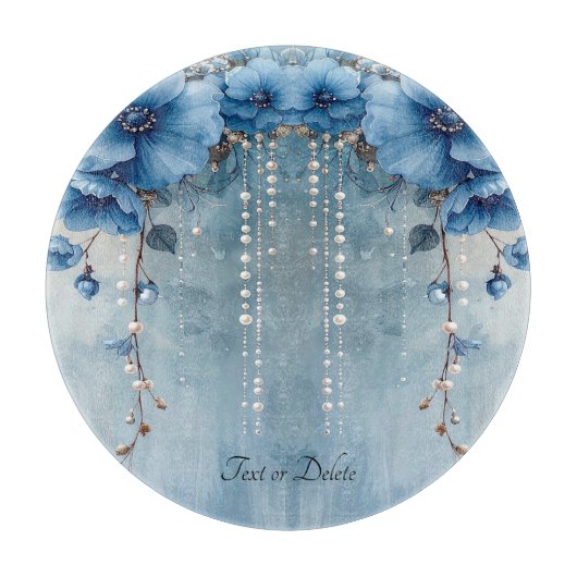 Planche à découper Fleurs Bleues et Perles (Devant)