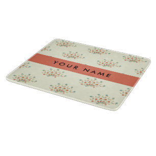 Planche À Découper Fleurs bleues et rouges, rouge, votre nom