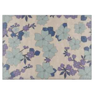 Planche À Découper Fleurs Bleues, Fleurs Violettes, Motif Floral