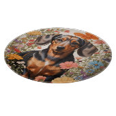 Planche À Découper Fleurs Brown De Dachshund Et Cosmos (Coin)