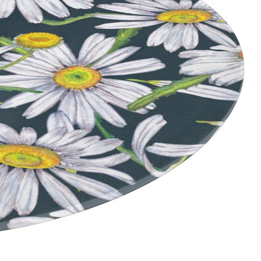 Planche À Découper Fleurs chamomiles : Aquarelle bleu foncé. (Coin)