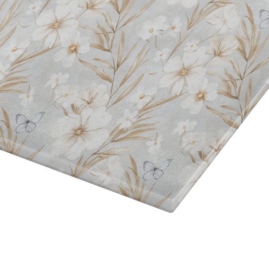 Planche À Découper Fleurs Crème Blanche Papillons Bleus Shower de Mar (Coin)