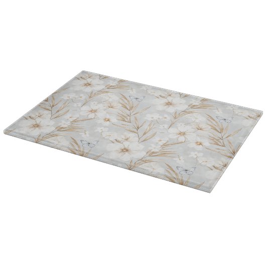Planche À Découper Fleurs Crème Blanche Papillons Bleus Shower de Mar (Coin)