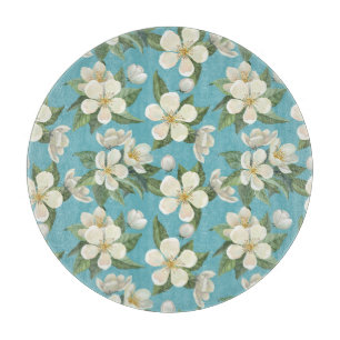 Planche À Découper Fleurs d'aquarelle blanche Feuilles verts