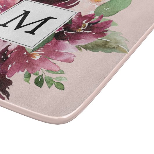 Planche À Découper Fleurs d'aquarelle modernes Monogrammes (Coin)
