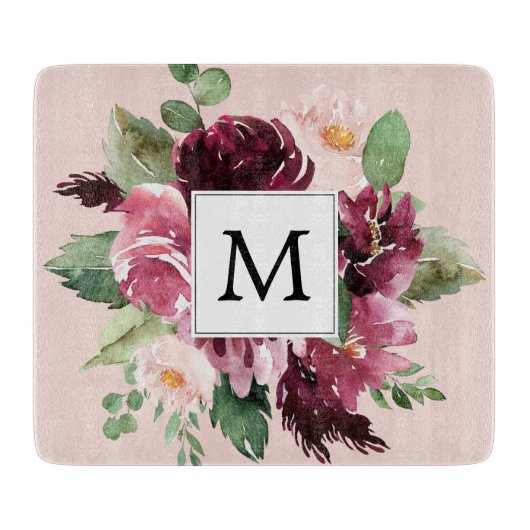 Planche À Découper Fleurs d'aquarelle modernes Monogrammes (Devant)
