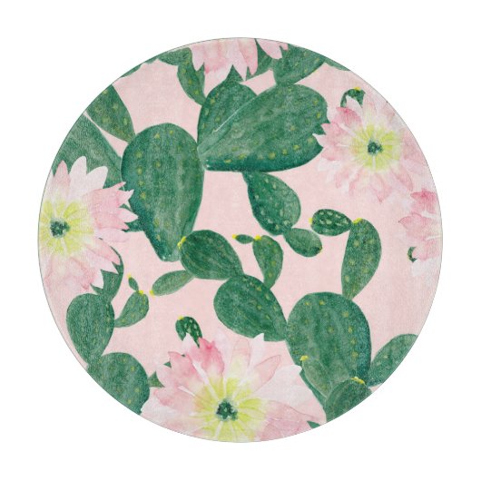 Planche À Découper Fleurs de cactus : peinture aquarelle (Devant)