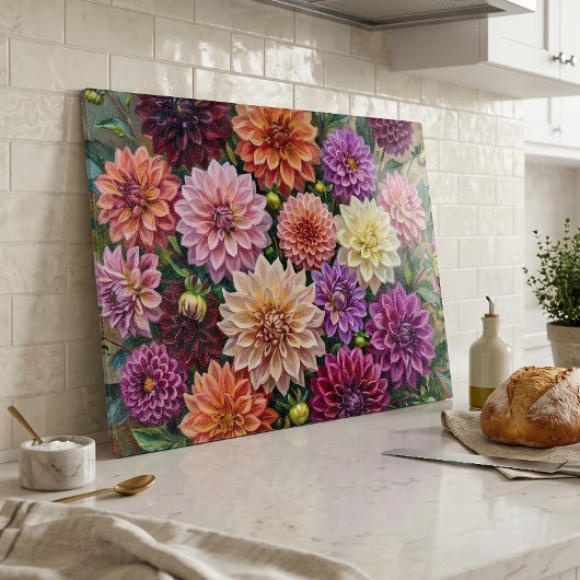 Planche À Découper Fleurs de dahlia colorées