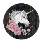 Planche À Découper Fleurs de licorne blanche enchantée rose noir (Devant)