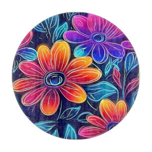 Planche À Découper Fleurs de néon en fleurs éclatantes